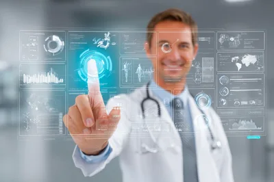 Doctor Interacting With Futuristic Medical Data Interface