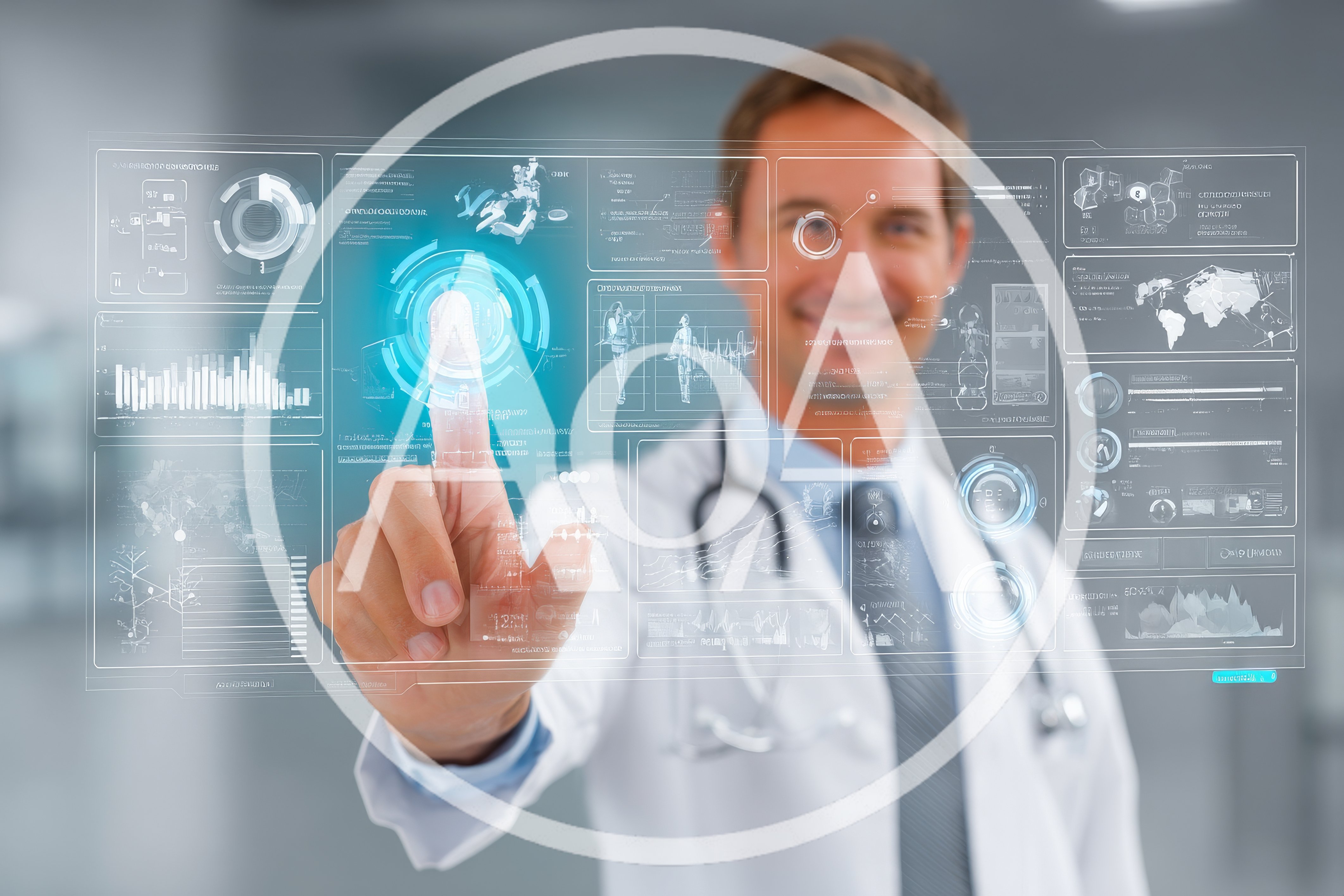 Doctor Interacting With Futuristic Medical Data Interface