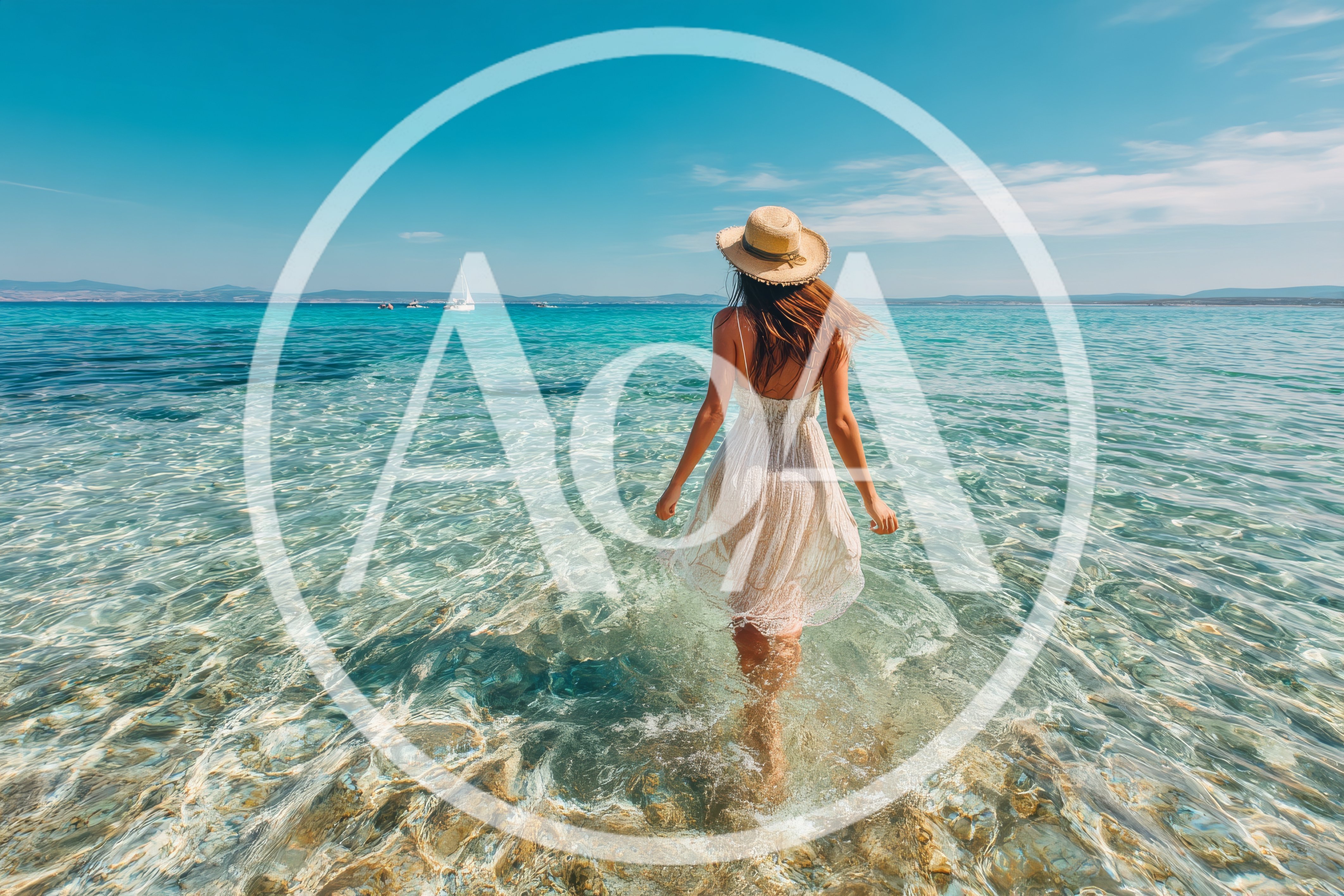 Woman Walking Into Clear Turquoise Sea