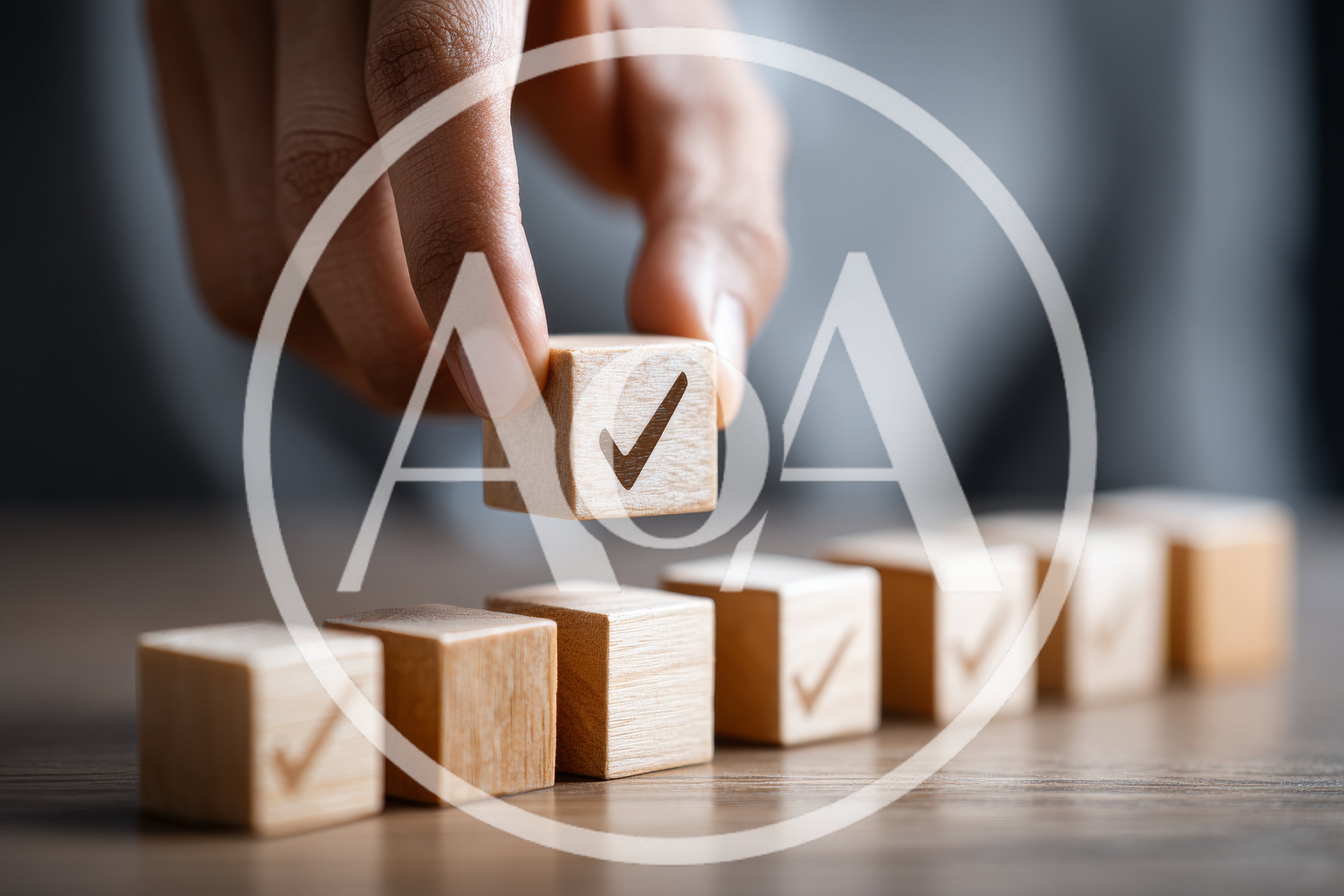 Hand Placing Wooden Block With Check Mark Symbol