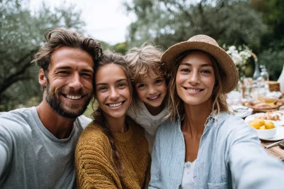 Happy Family Taking A Selfie Outdoors