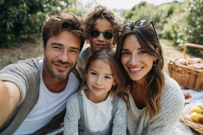 Happy Family Taking A Selfie During A Picnic