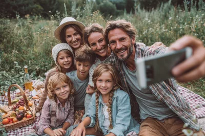 Happy Family Taking A Selfie During A Picnic