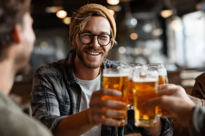 Friends Toasting With Beer Glasses In A Pub