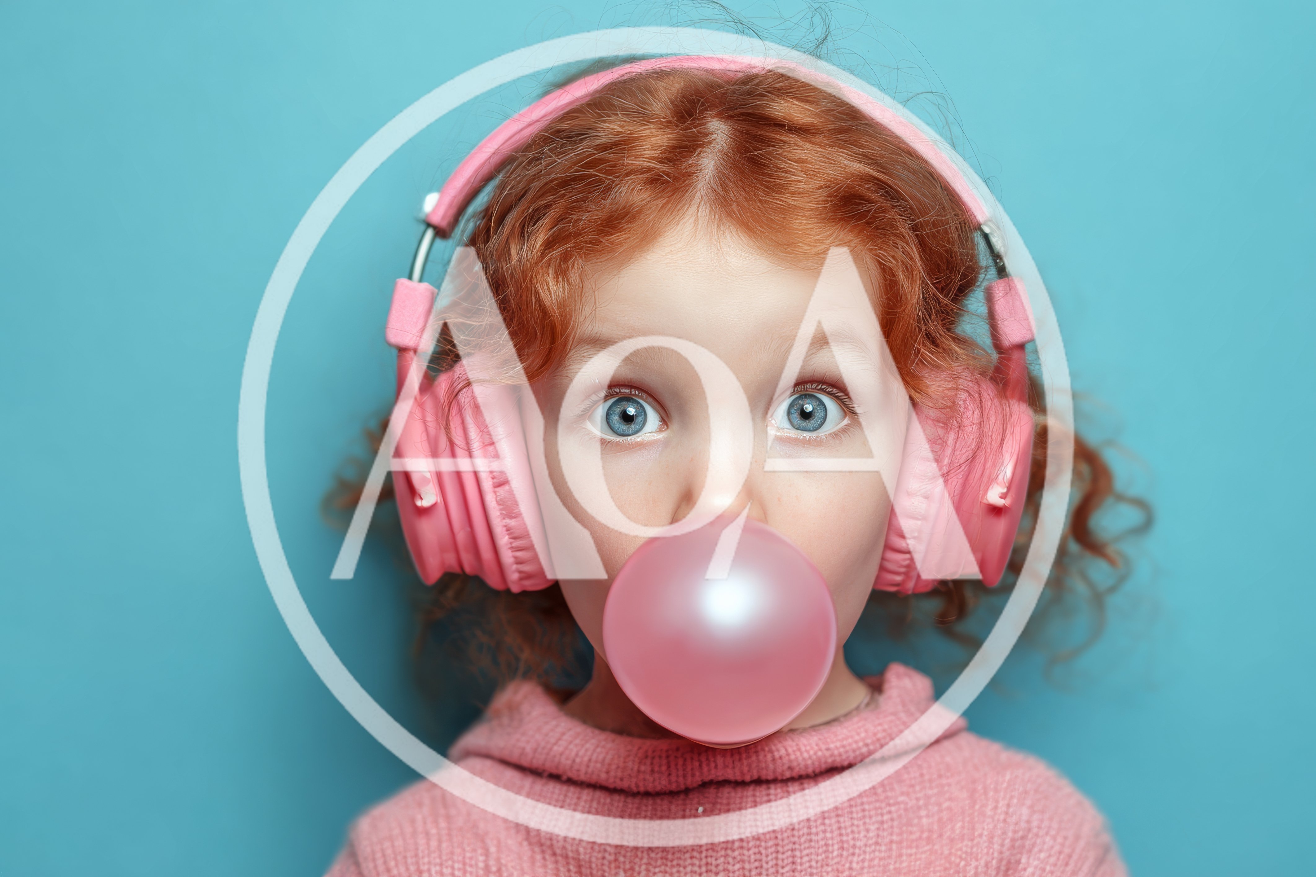 Young Girl With Red Hair Blowing Pink Bubblegum