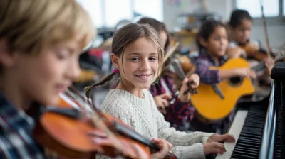 Children Playing Musical Instruments in a Classroom