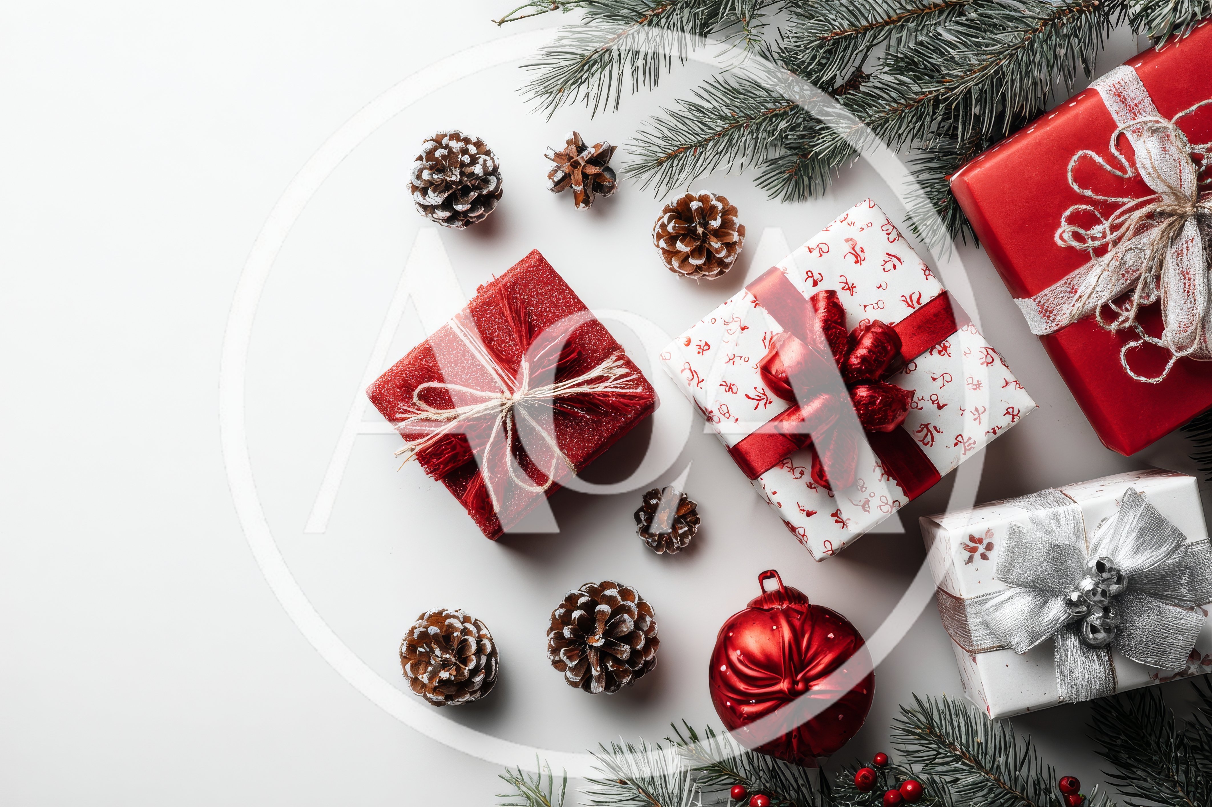 Christmas Gift Boxes With Pine Cones And Ornaments
