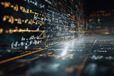 Abstract Mathematical Equations Floating In Dark Space