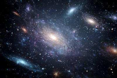 Deep Space View Of Multiple Spiral Galaxies