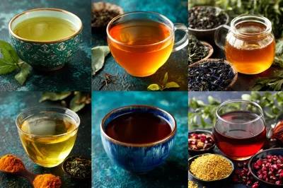 Collage of Various Herbal Teas and Infusions