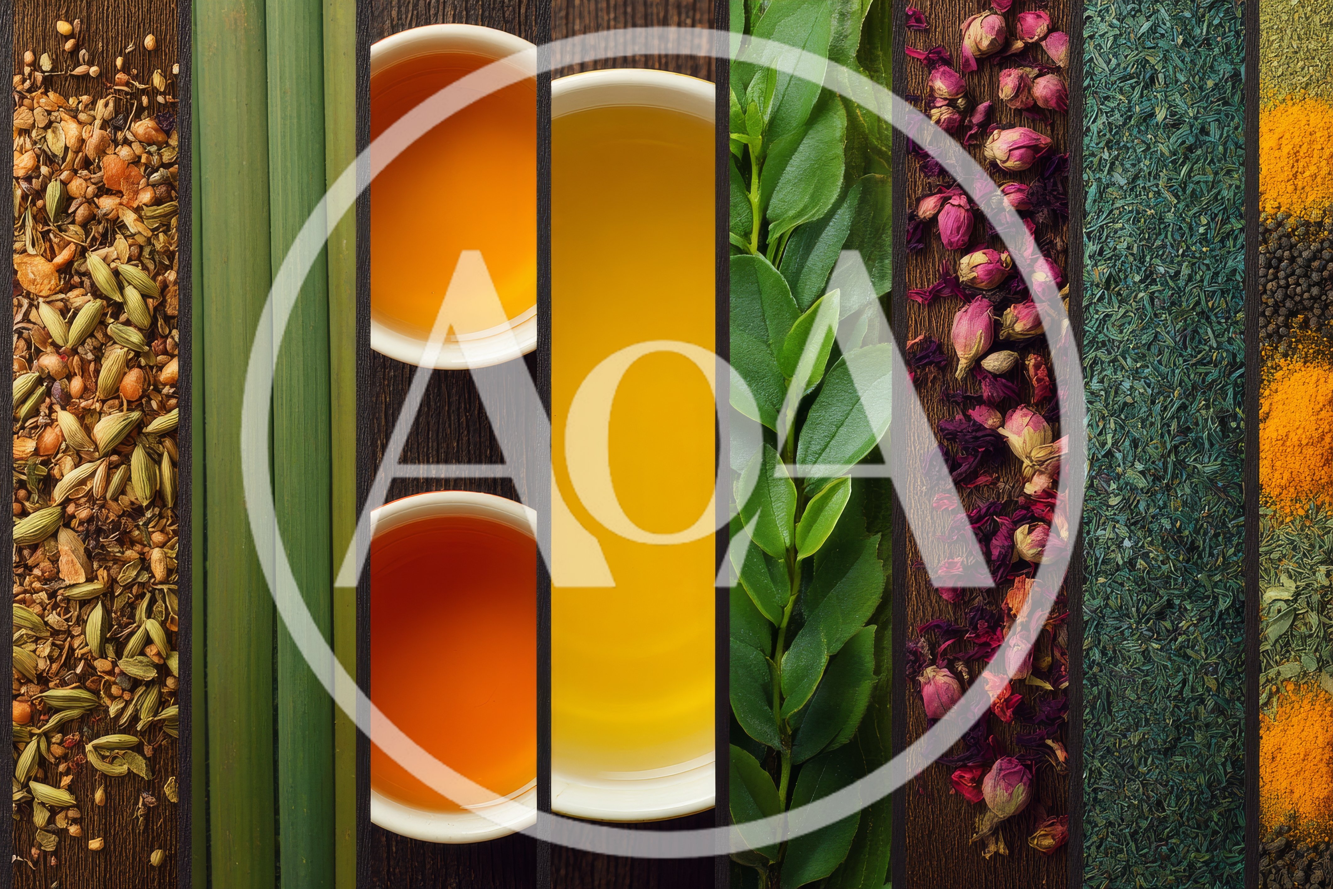 Vertical Collage Of Various Natural Tea Ingredients