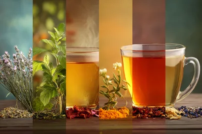 Collage Of Herbal Tea Varieties And Ingredients