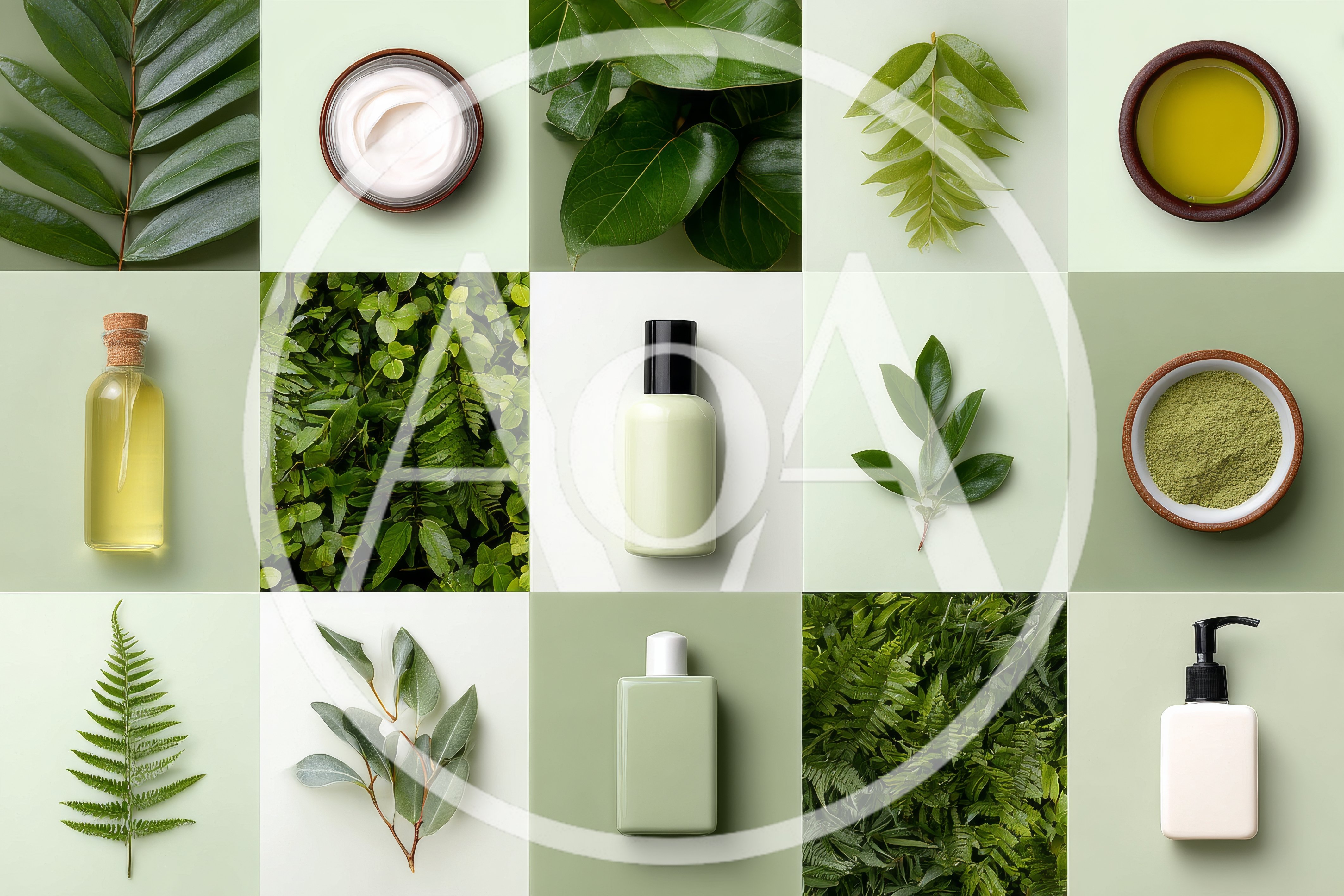Natural Skincare Products and Botanical Ingredients Grid