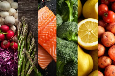 Vertical Collage Of Fresh Healthy Food Ingredients