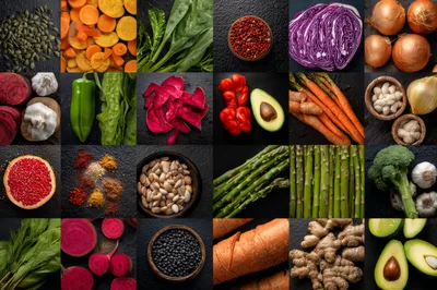 Collage of Fresh Organic Vegetables and Spices