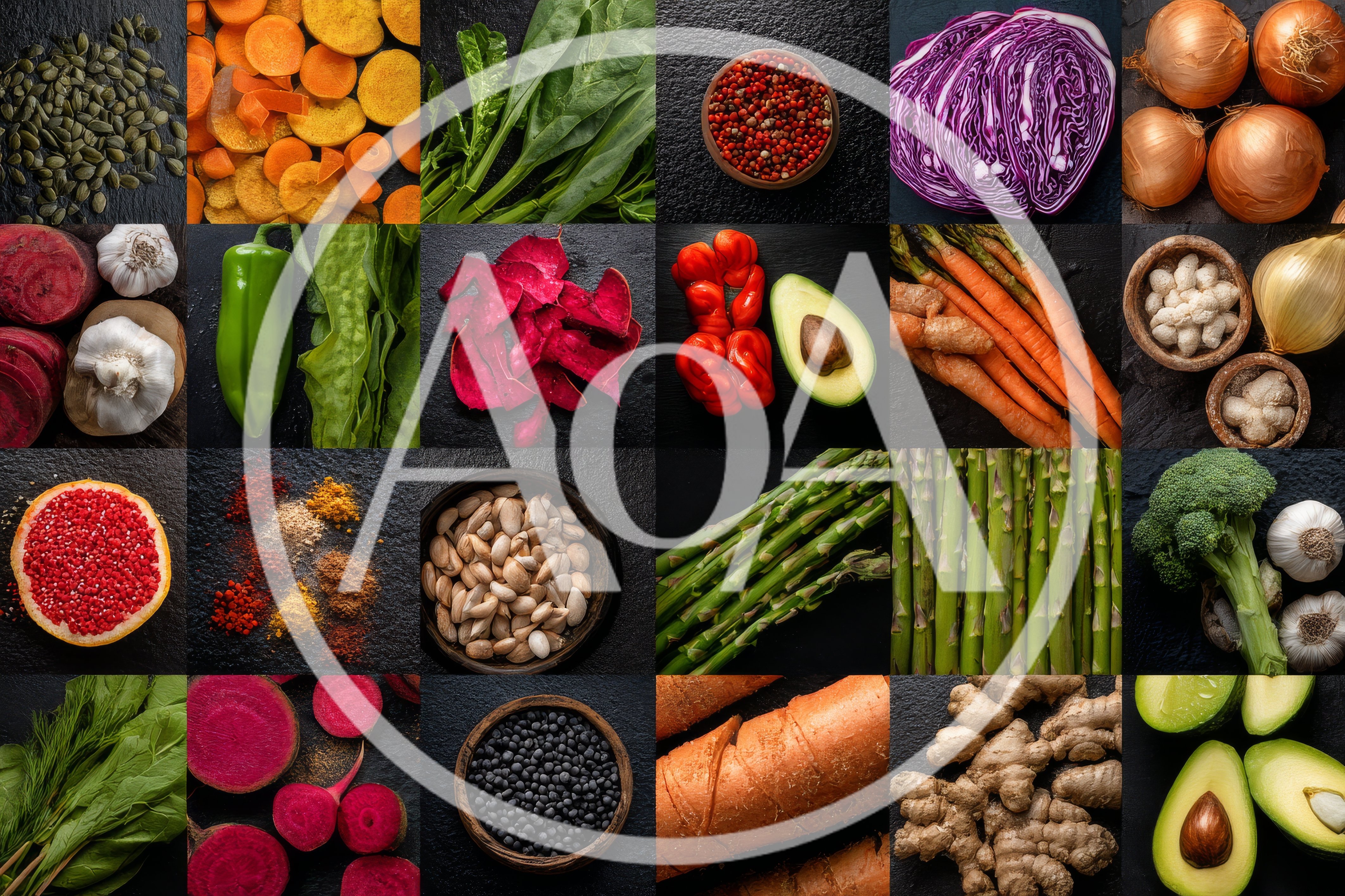 Collage of Fresh Organic Vegetables and Spices