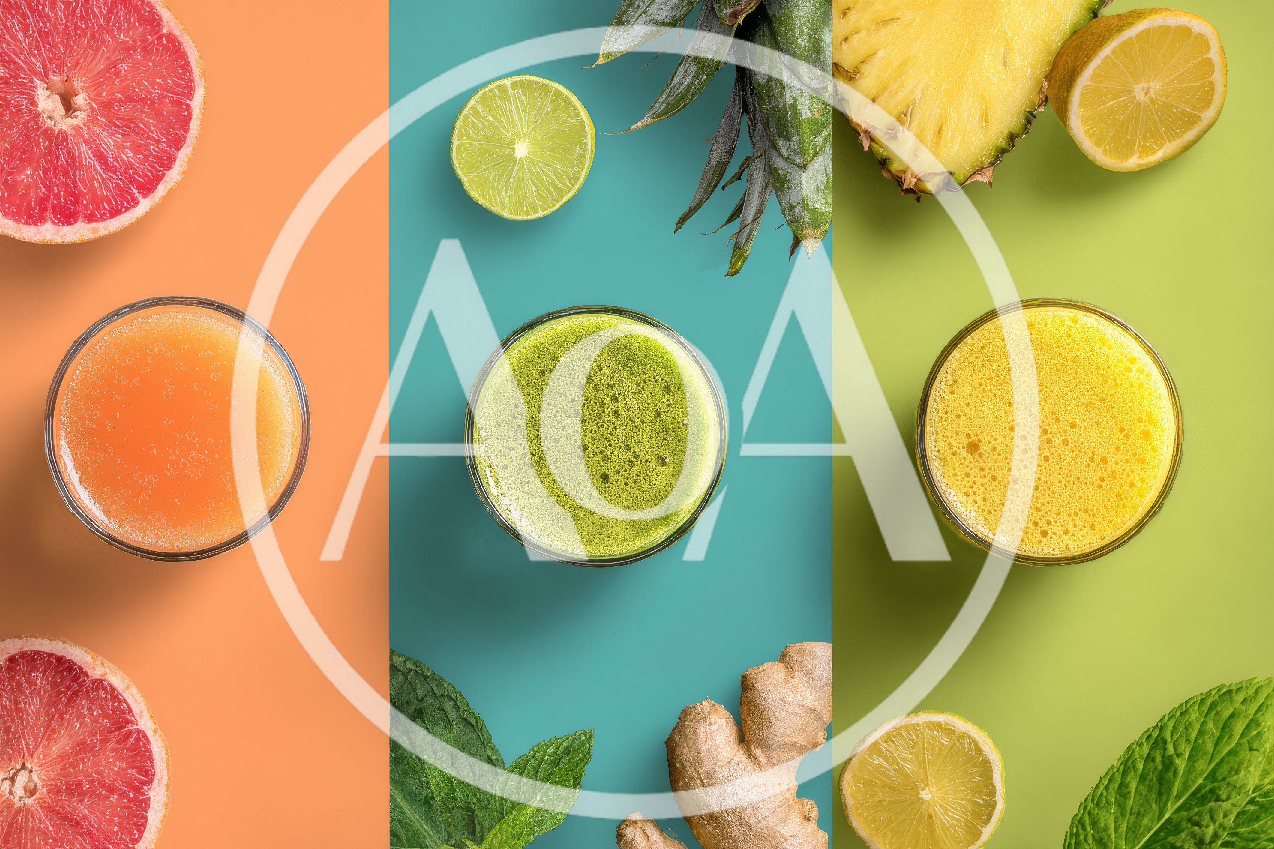 Three Glasses Of Fresh Fruit And Vegetable Juice
