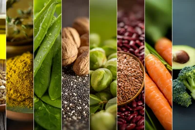 Collage of Healthy Whole Foods and Superfoods