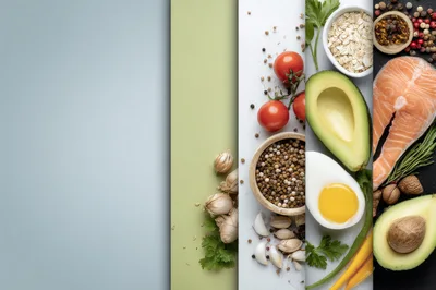Healthy Food Ingredients Arranged In Vertical Strips