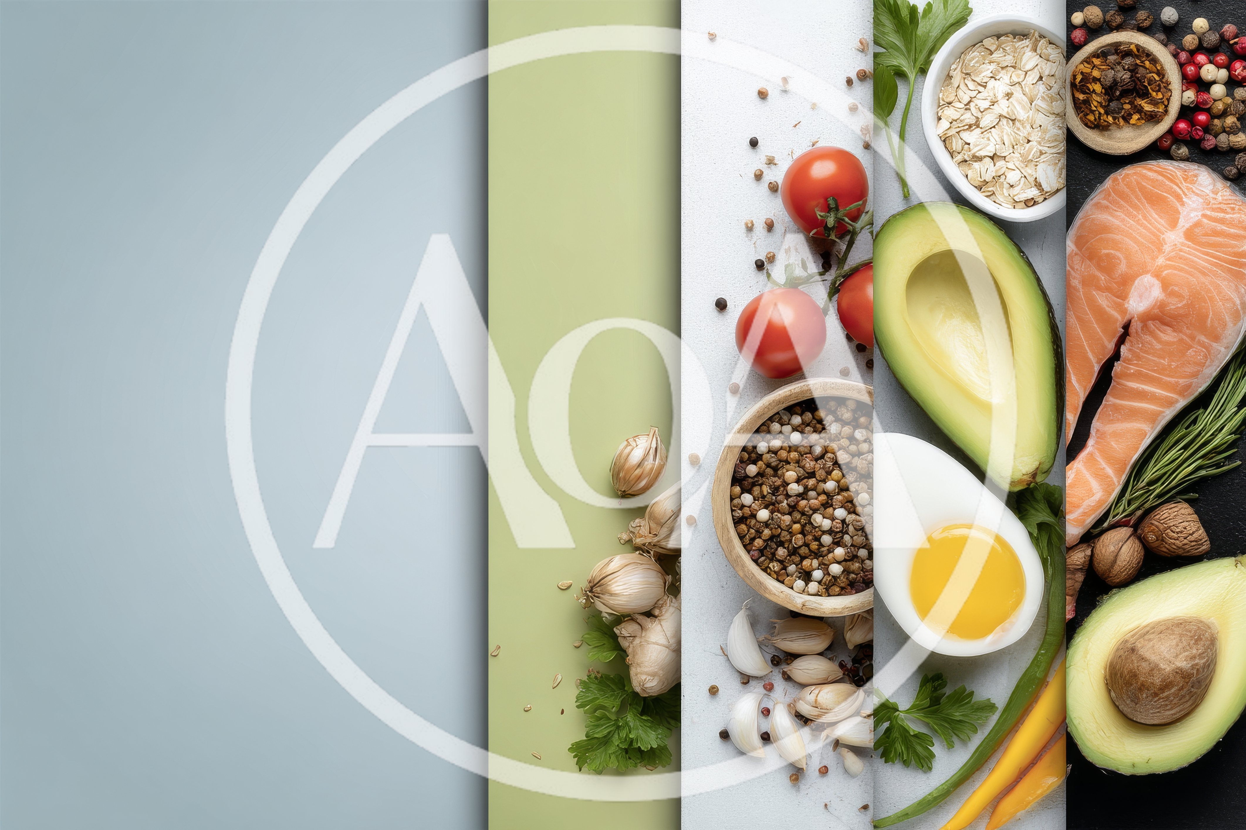 Healthy Food Ingredients Arranged In Vertical Strips