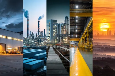 Industrial Collage Featuring Manufacturing Facilities And Logistics Infrastructure