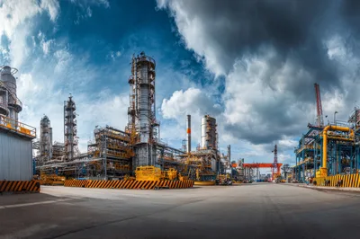 Panoramic View Of A Large Industrial Oil Refinery
