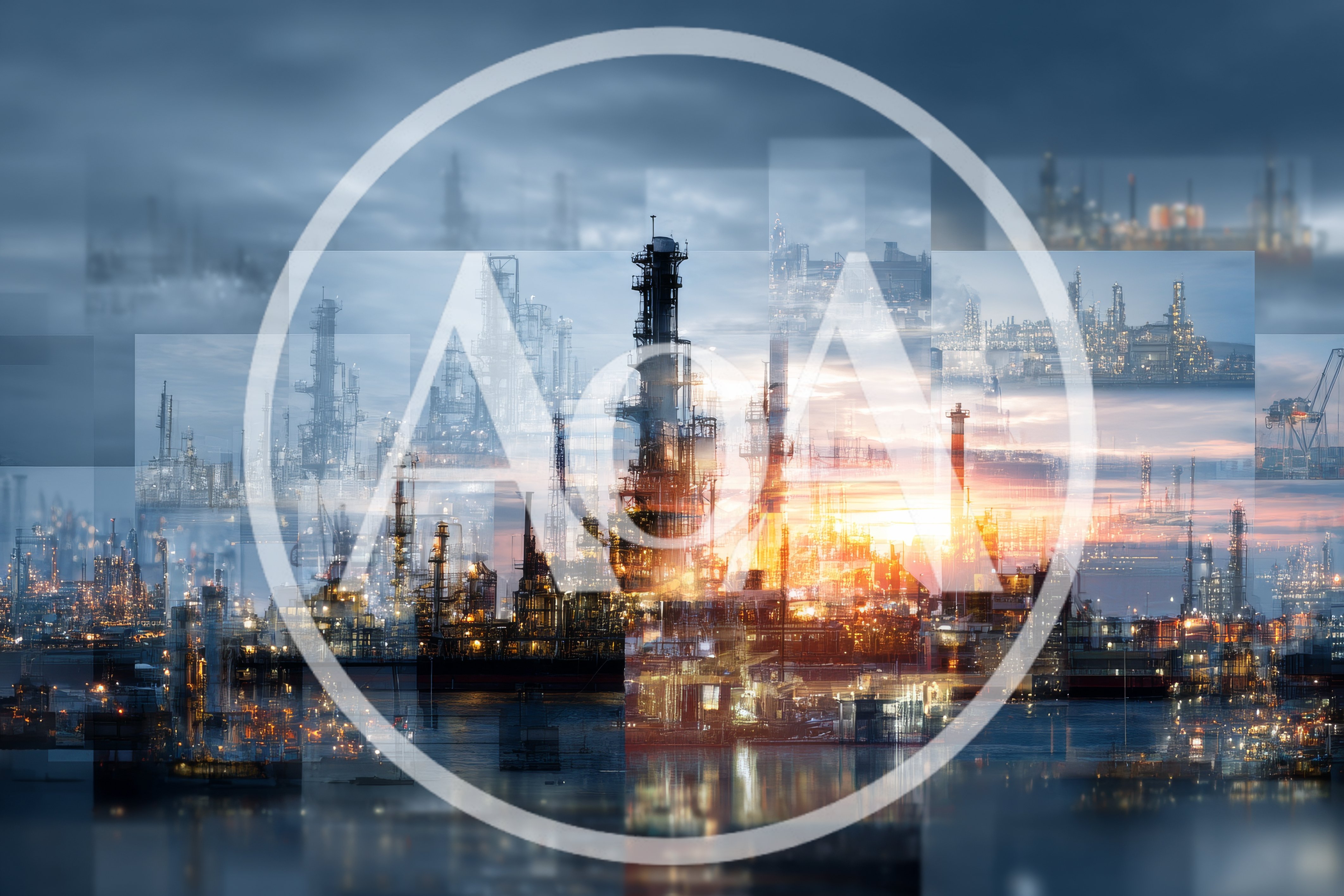 Industrial Oil Refinery Complex At Sunset