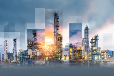 Industrial Oil Refinery Plant At Sunset