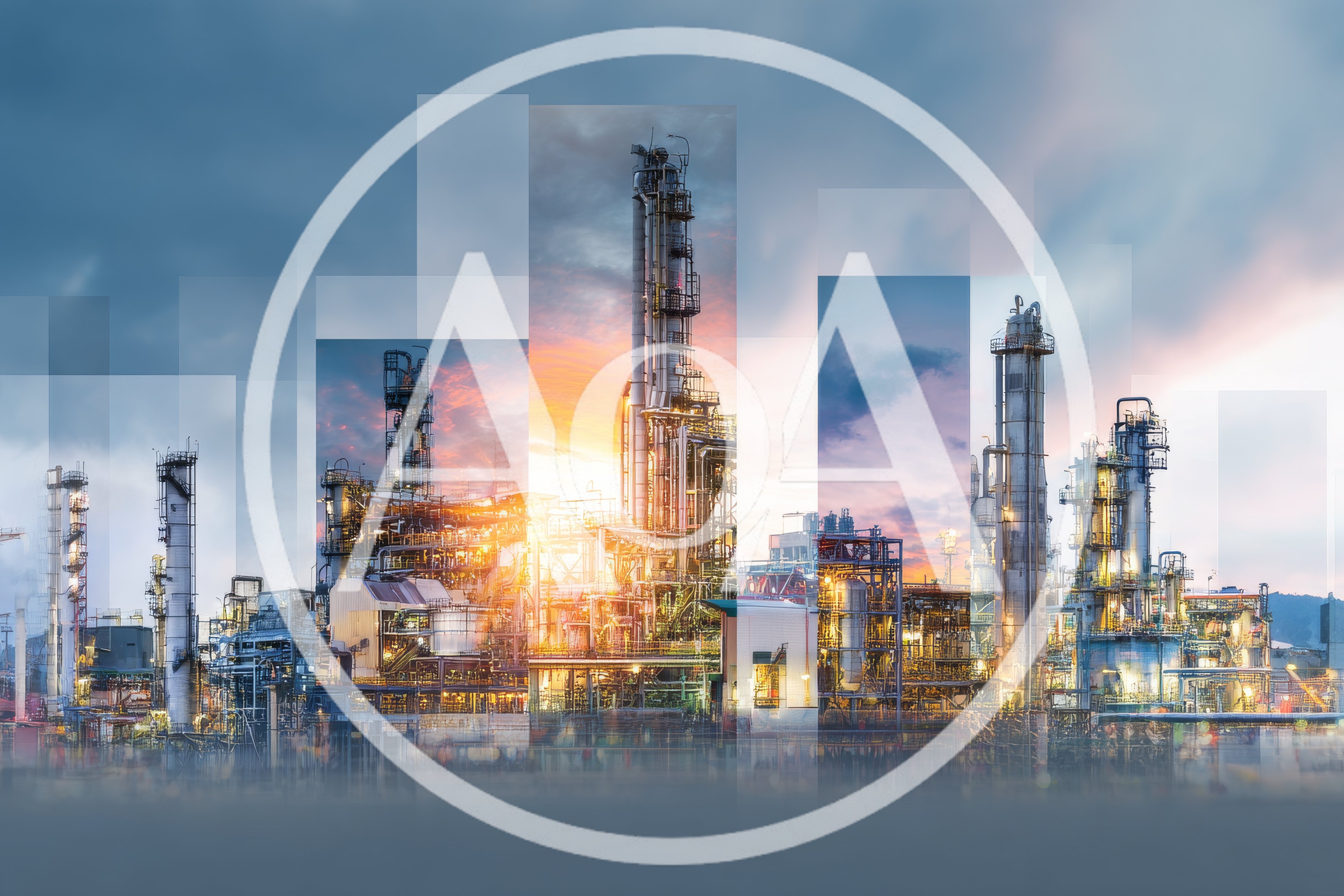 Industrial Oil Refinery Plant At Sunset