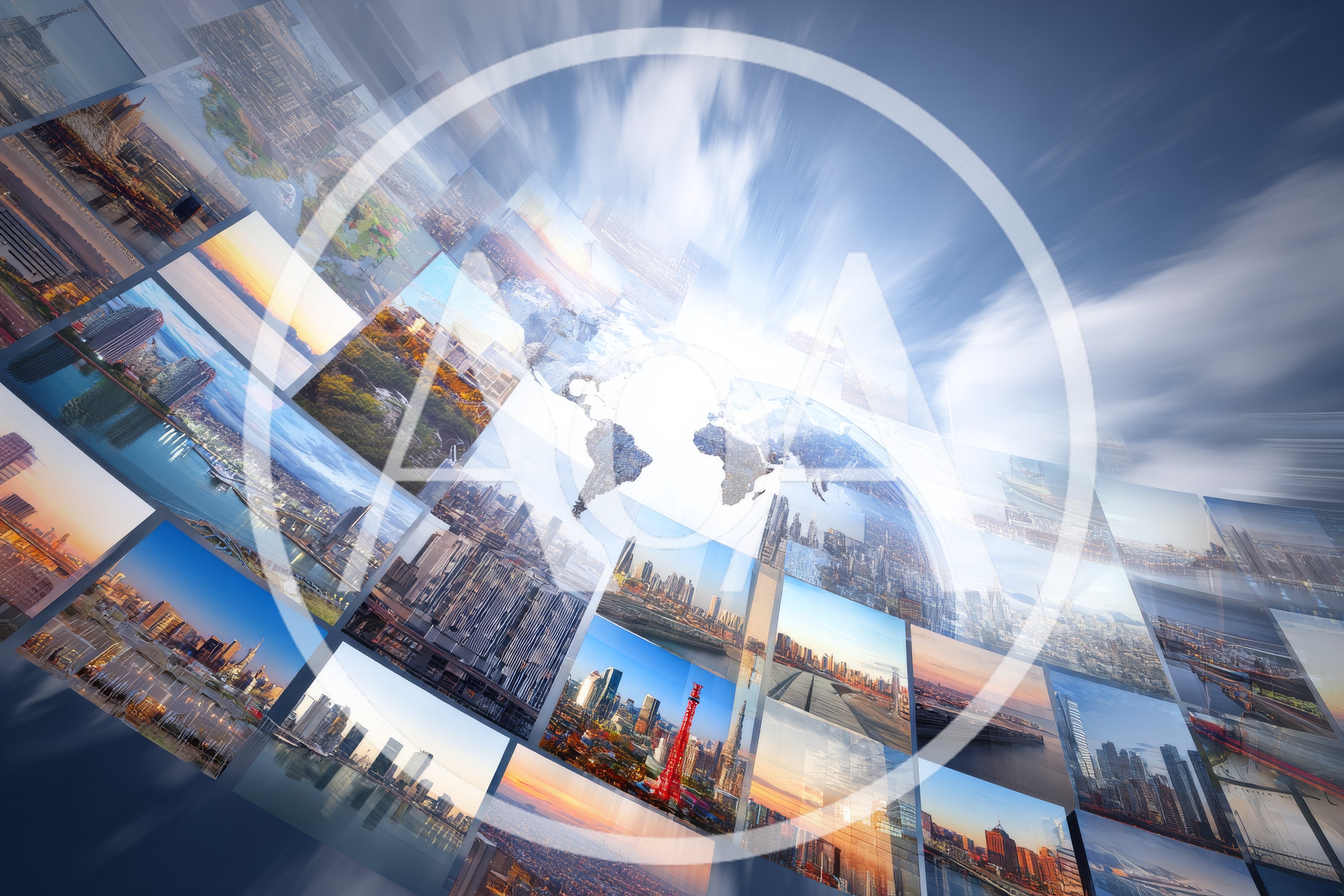 Global Cityscape Montage With Digital World Map