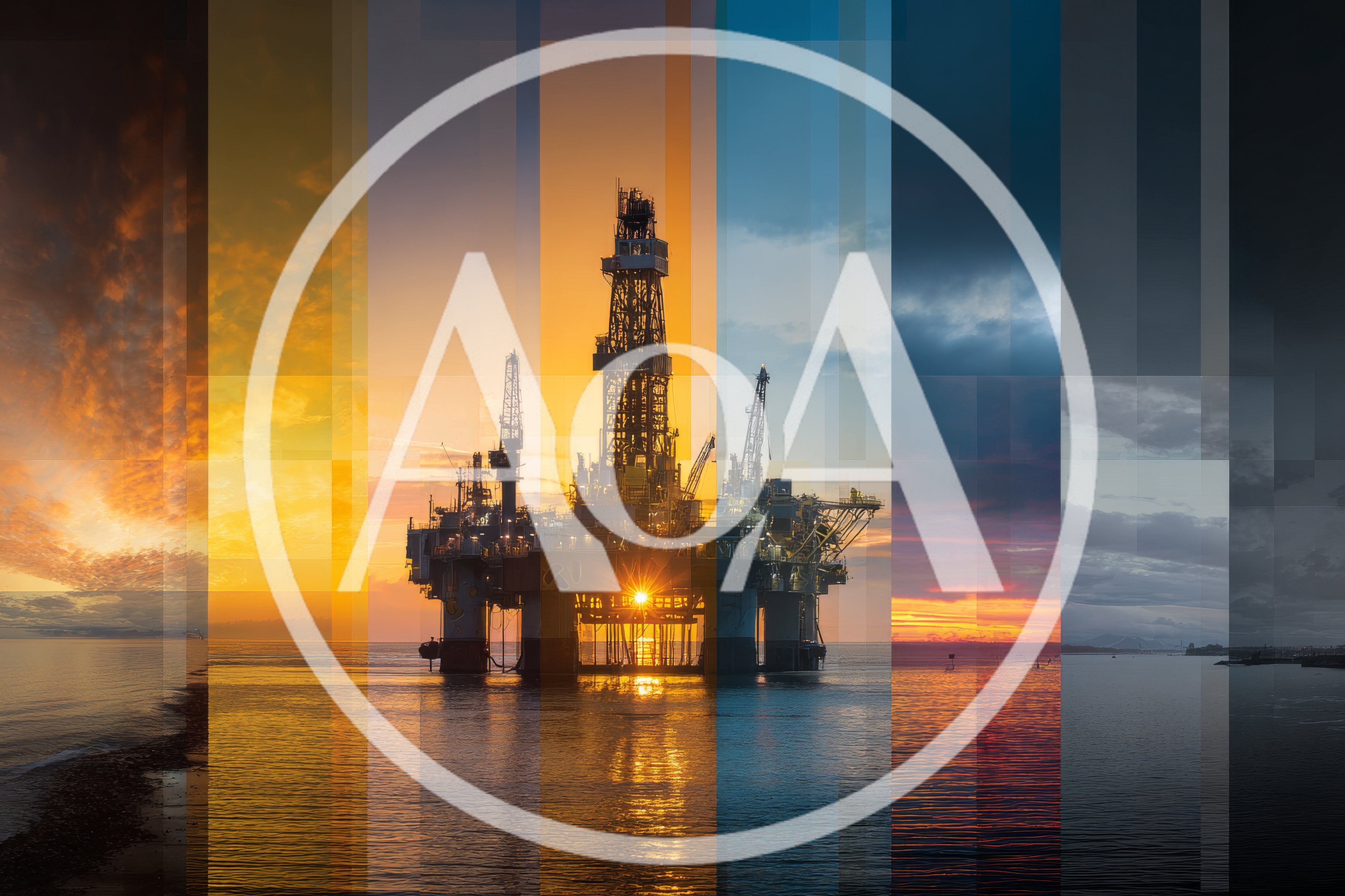 Oil Drilling Rig At Sunset With Vertical Color Strips