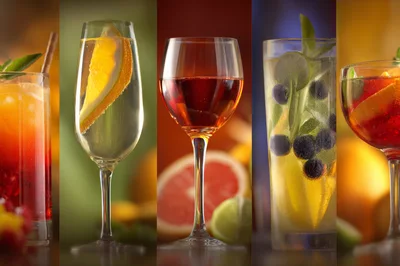 Five Distinctive Cocktails Arranged In A Vertical Collage