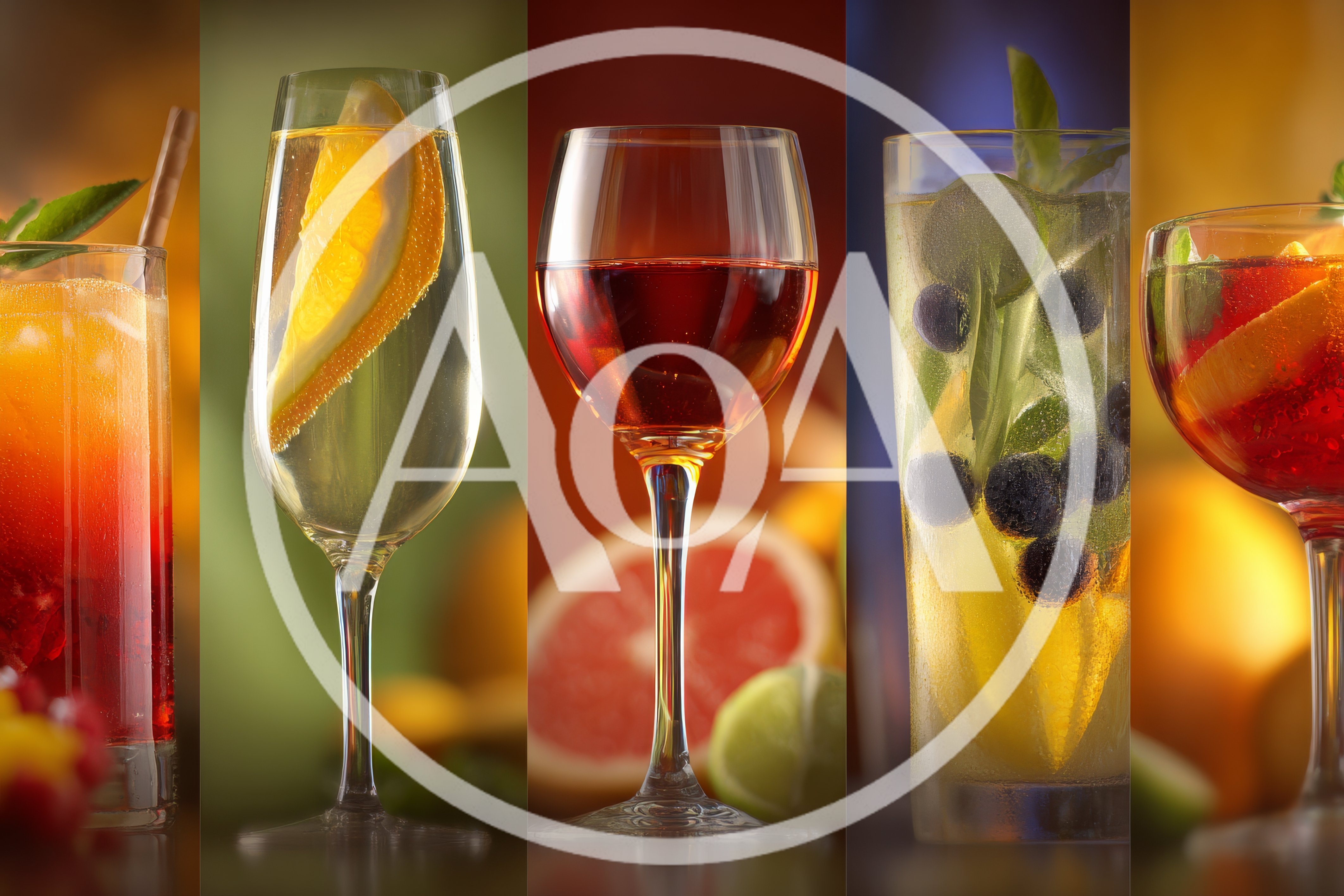 Five Distinctive Cocktails Arranged In A Vertical Collage