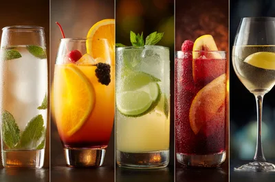 Five Refreshing Cocktails Arranged In A Vertical Collage