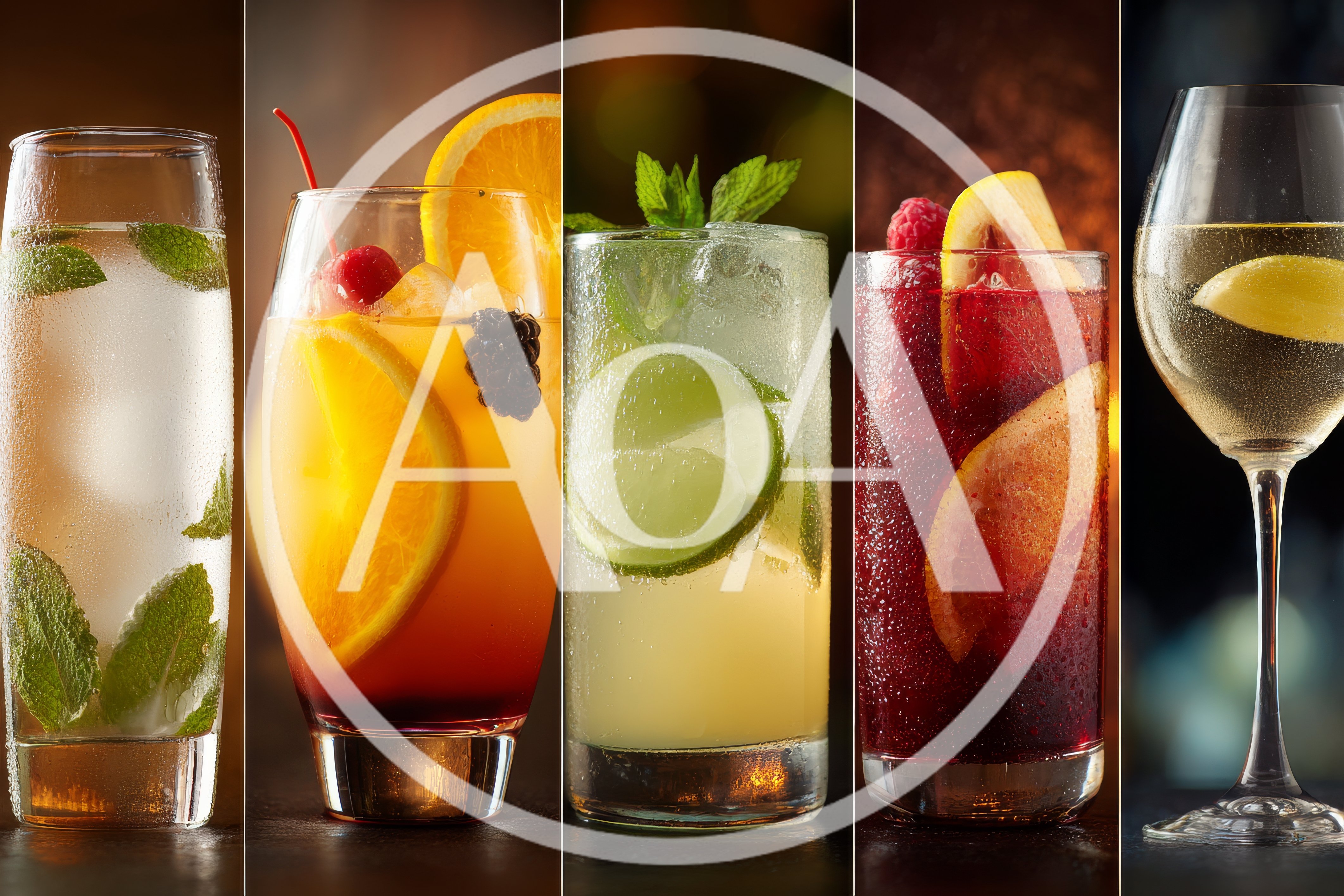 Five Refreshing Cocktails Arranged In A Vertical Collage