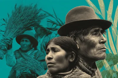 Indigenous Andean Couple Portrait With Harvested Wheat