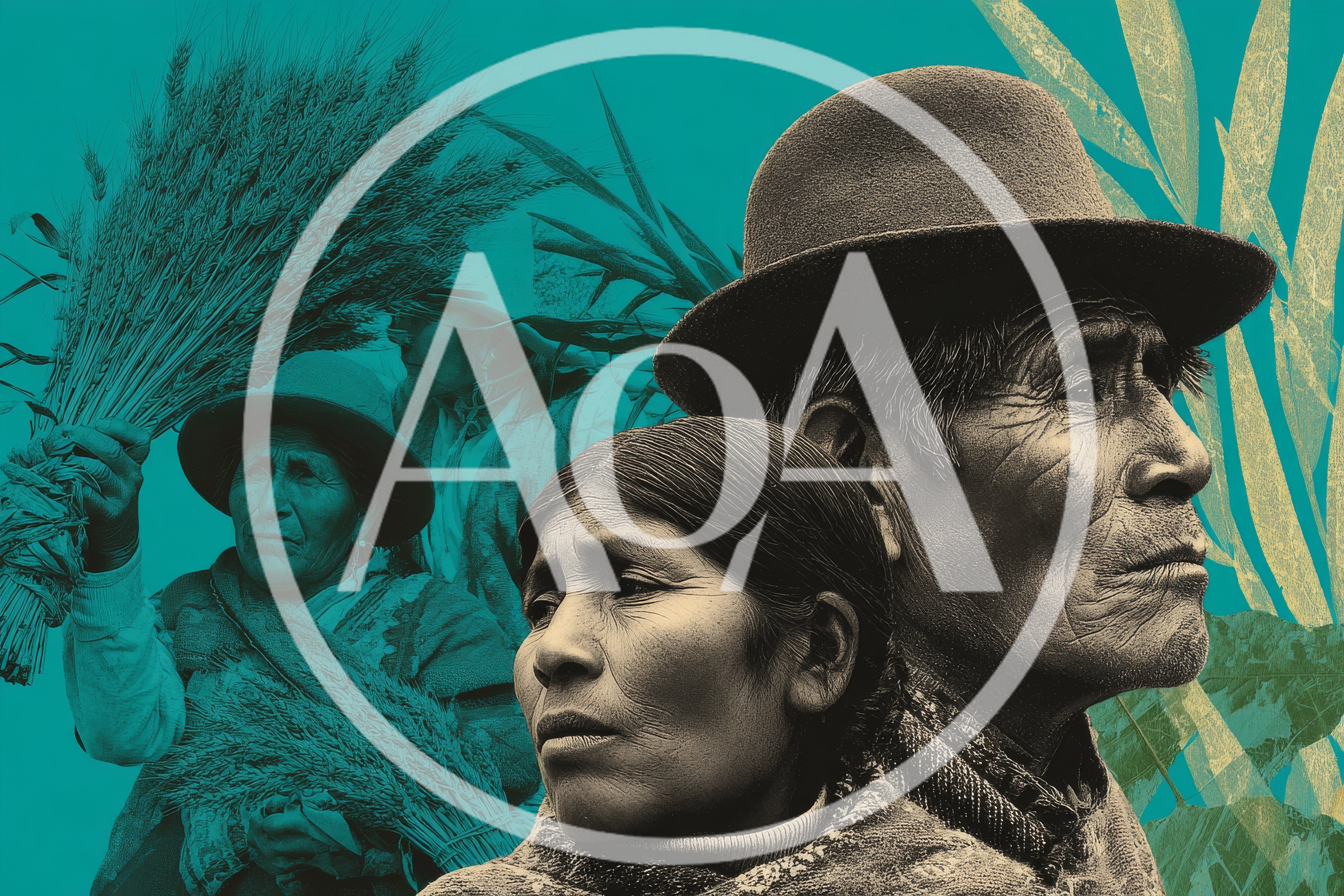 Indigenous Andean Couple Portrait With Harvested Wheat