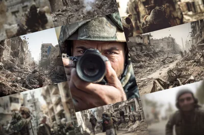 War Photographer Documenting Destruction In A Ruined City