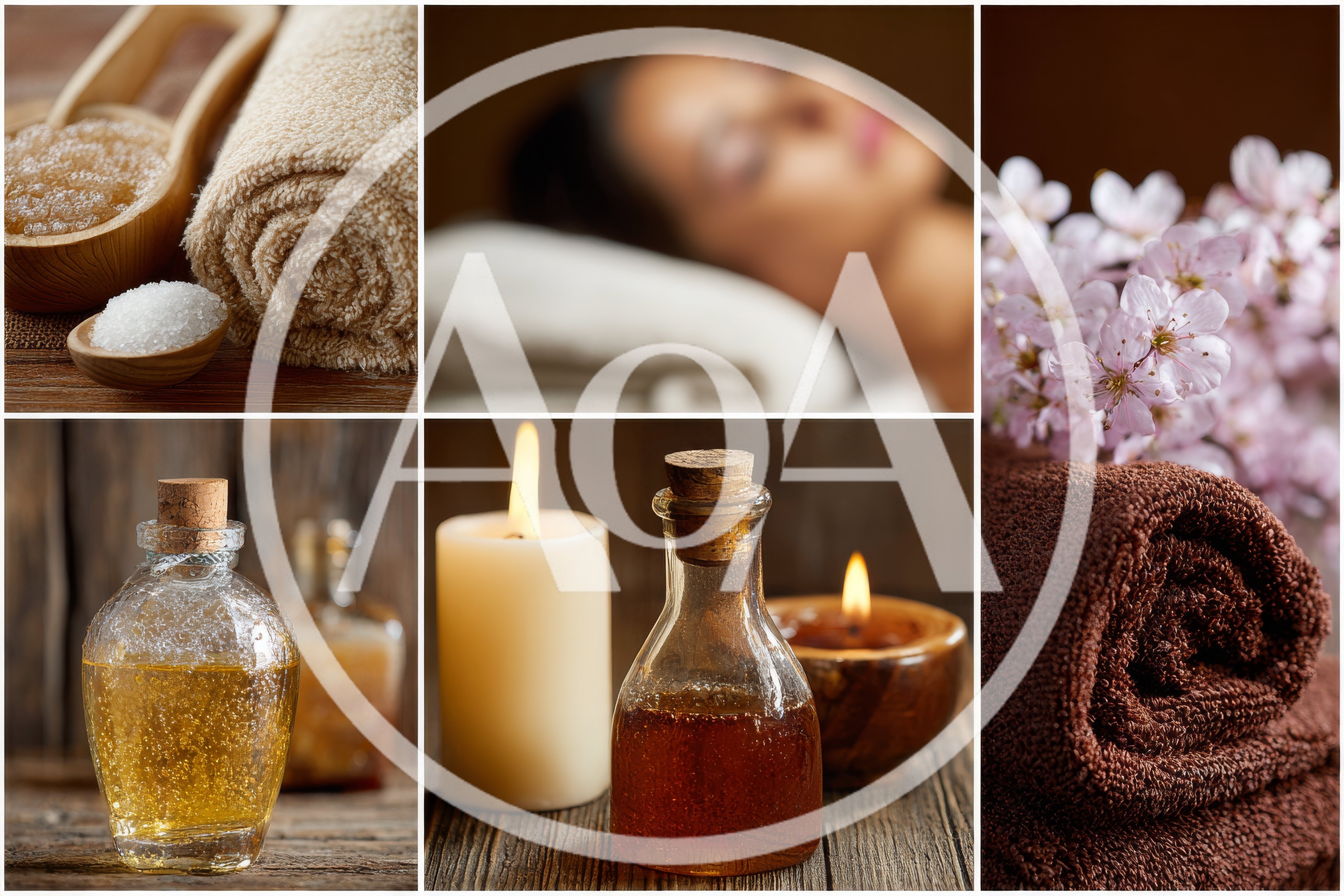 Spa Wellness Collage With Massage Oils And Towels