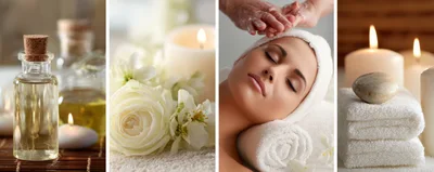 Spa Treatment Collage With Essential Oils And Massage