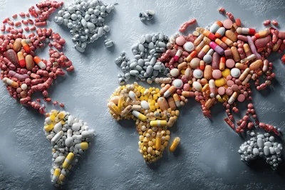 World Map Created From Assorted Pharmaceutical Pills