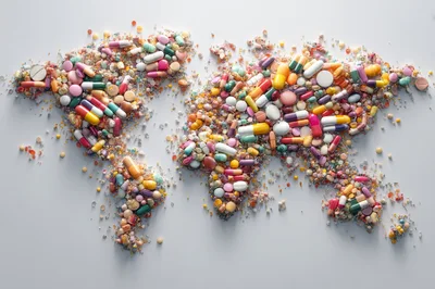 World Map Created From Assorted Pharmaceutical Pills