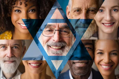 Diverse People Portraits Arranged In Star Of David Pattern