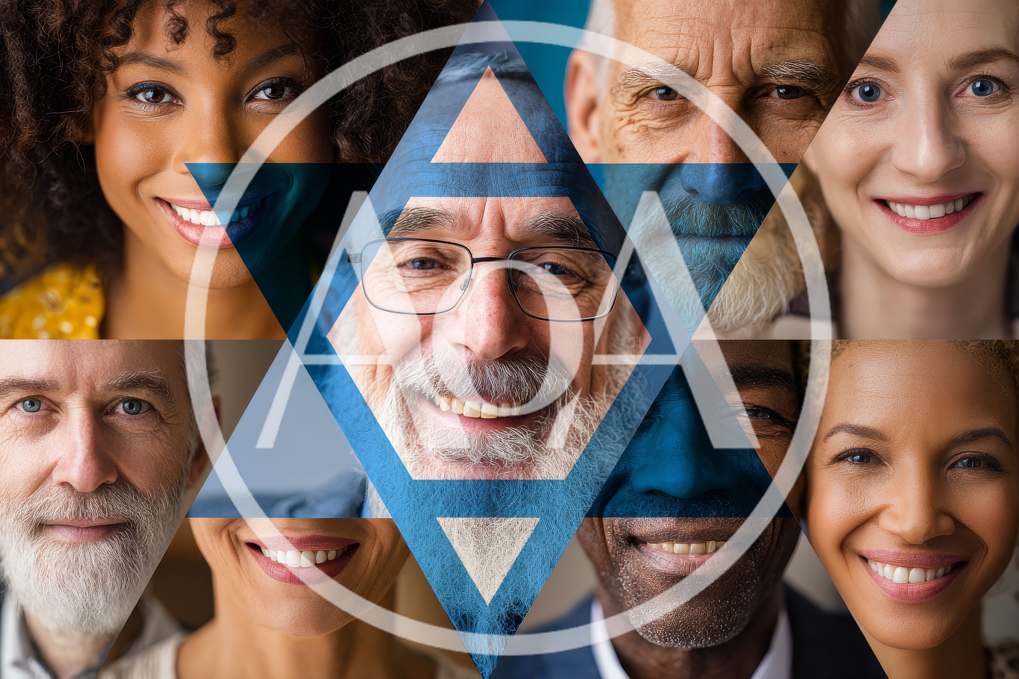 Diverse People Portraits Arranged In Star Of David Pattern