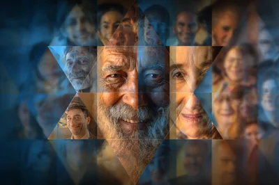 Collage Of Diverse Human Faces In Star Of David