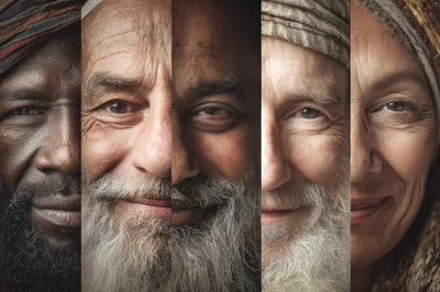 Composite Portrait Of Diverse Elderly People Faces