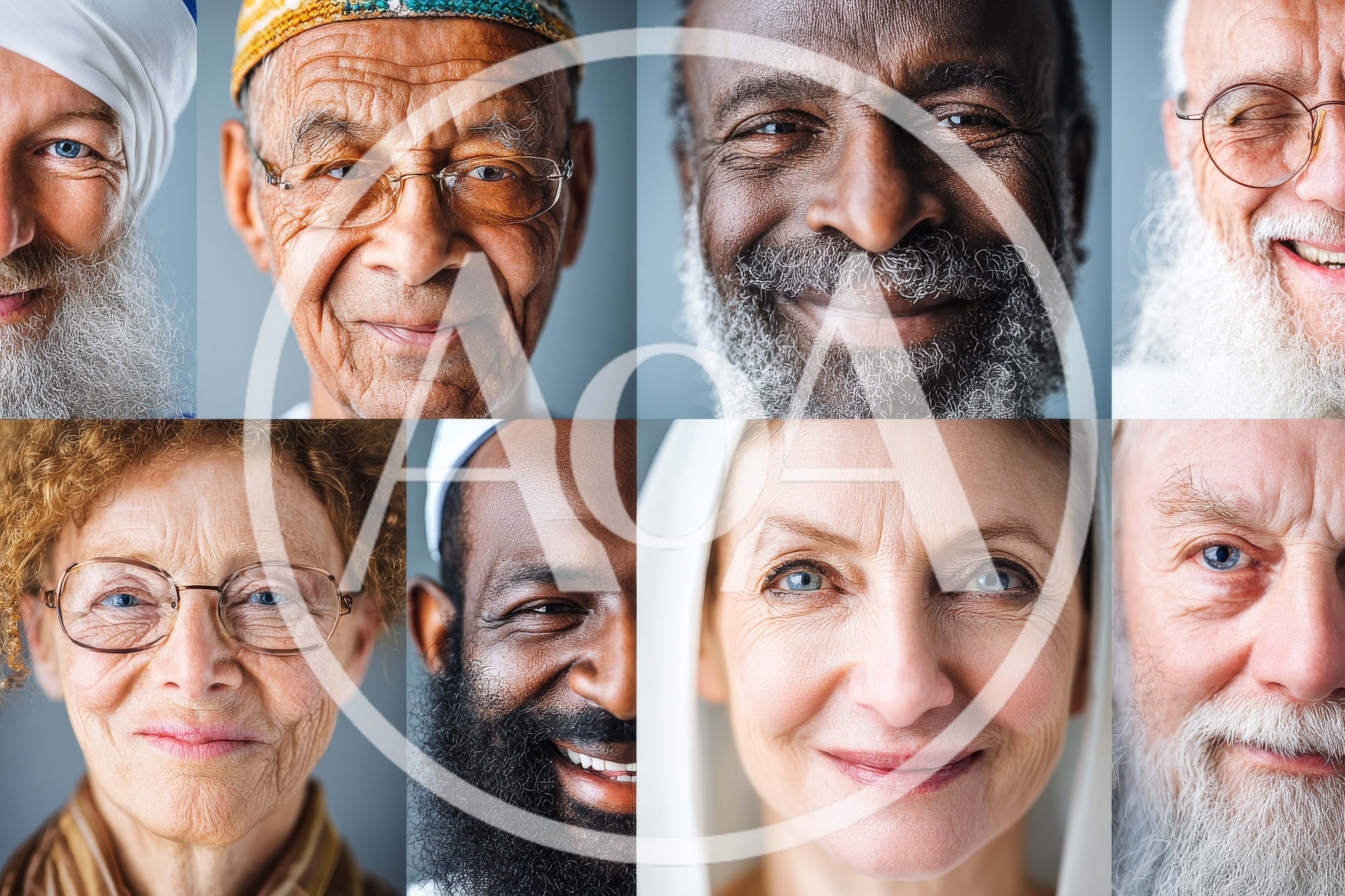 Diverse Elderly People Portraits In A Grid Collage