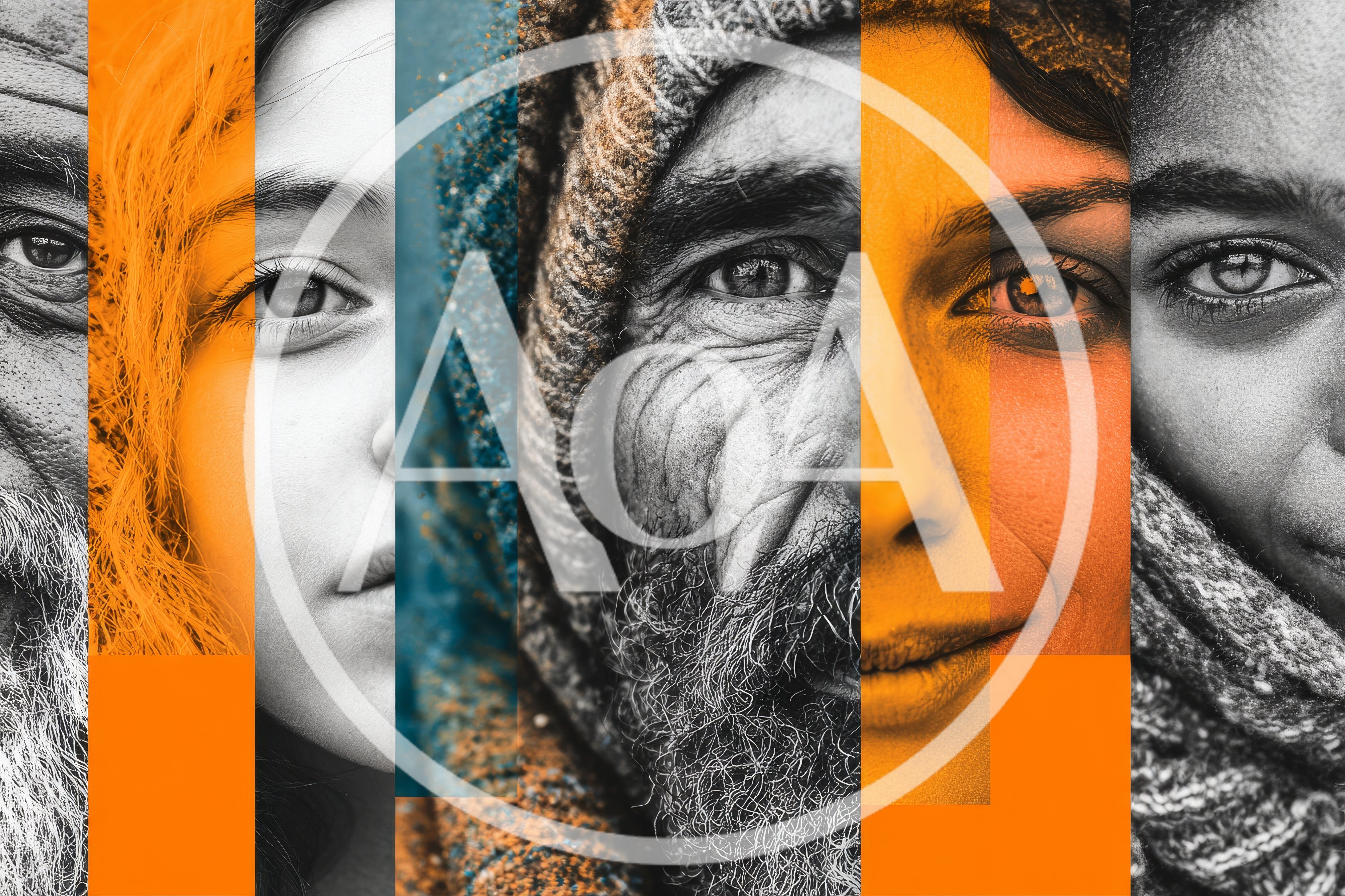 Collage Of Diverse Human Faces With Artistic Color Blocking