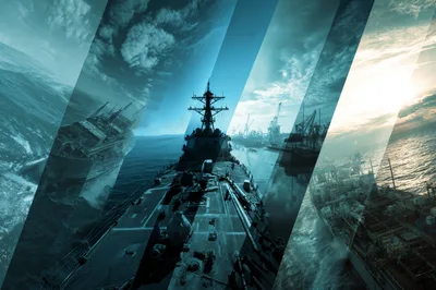 Collage Of Naval Warships And Industrial Port Operations