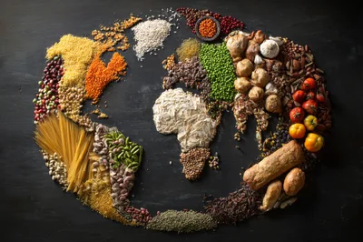 World Map Made Of Various Grains And Vegetables